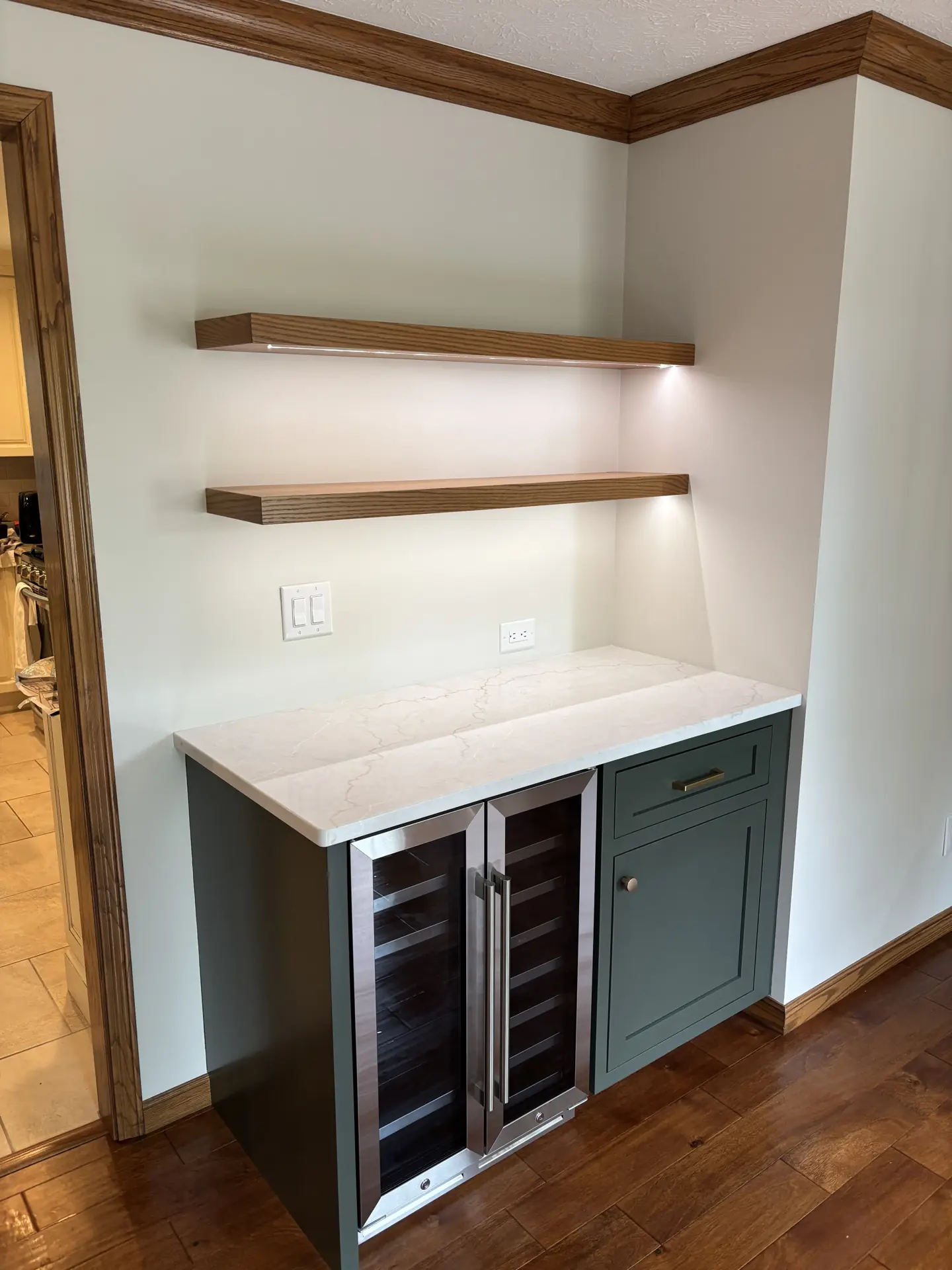 Wine fridge and shelf detail